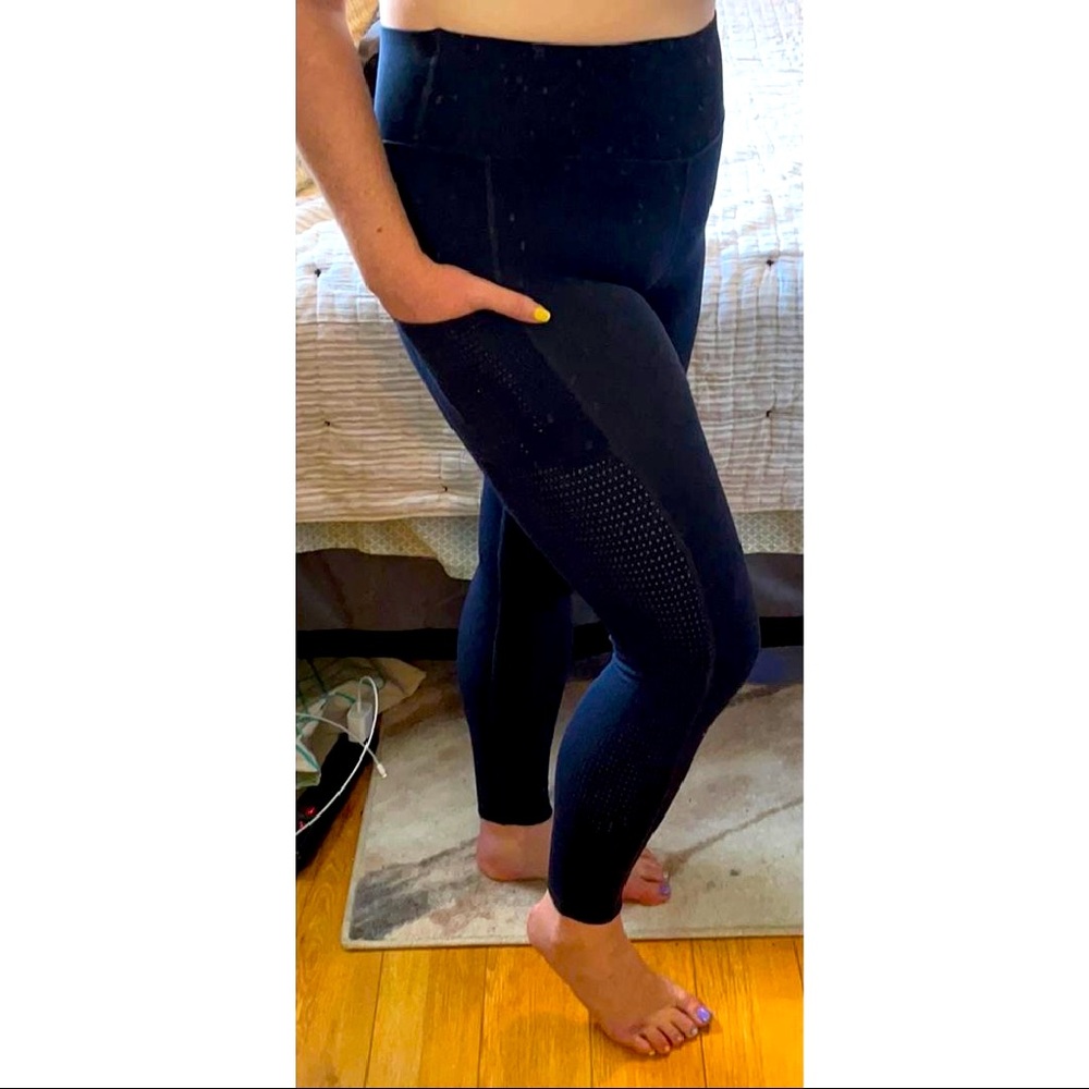 Fabletics SculptKnit Navy Mesh Panel Leggings